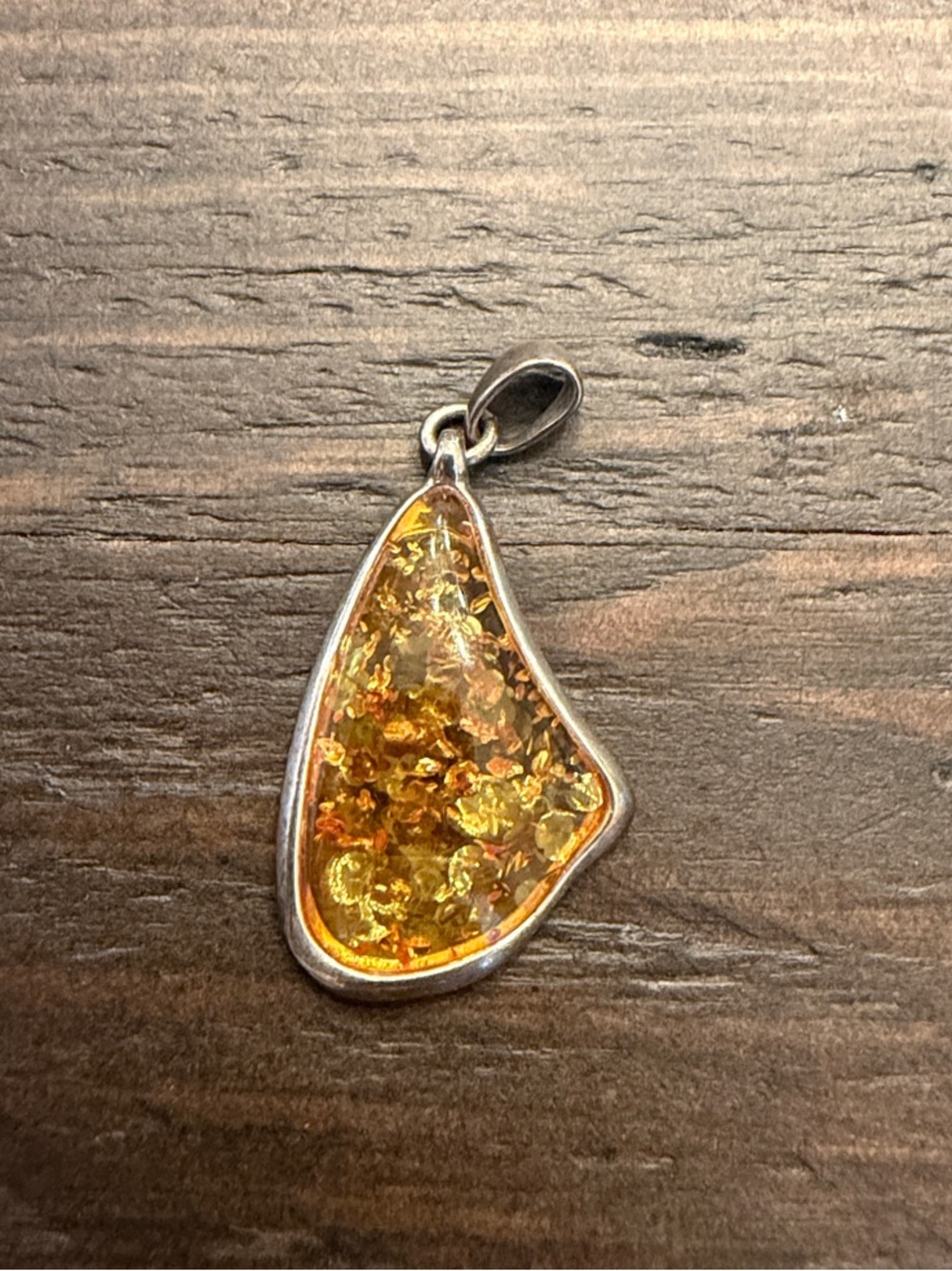 Sterling Silver Amber Teardrop Pendant - Golden Amber